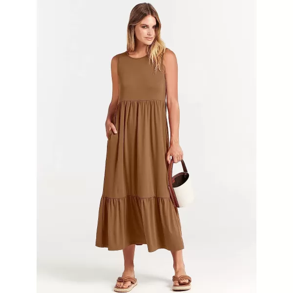 imageANRABESS Womens Summer Casual Sleeveless Crewneck Swing Sundress Fit amp Flare Flowy Tiered Maxi Dress with PocketsKhaki