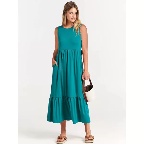 imageANRABESS Womens Summer Casual Sleeveless Crewneck Swing Sundress Fit amp Flare Flowy Tiered Maxi Dress with PocketsLake