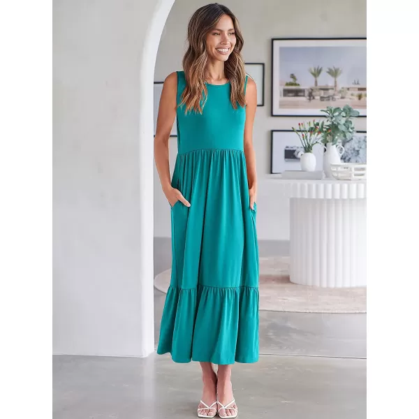 imageANRABESS Womens Summer Casual Sleeveless Crewneck Swing Sundress Fit amp Flare Flowy Tiered Maxi Dress with PocketsLake