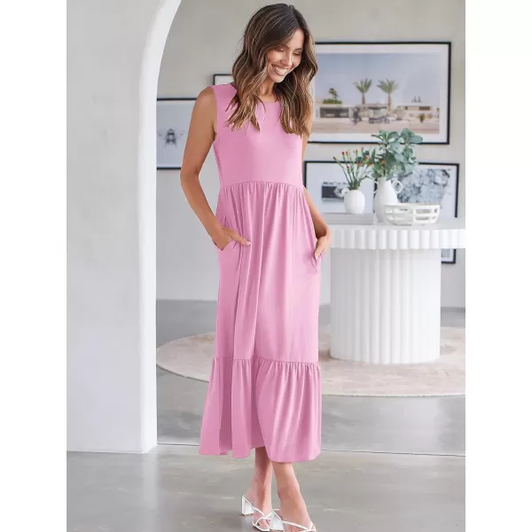 imageANRABESS Womens Summer Casual Sleeveless Crewneck Swing Sundress Fit amp Flare Flowy Tiered Maxi Dress with PocketsLight Pink
