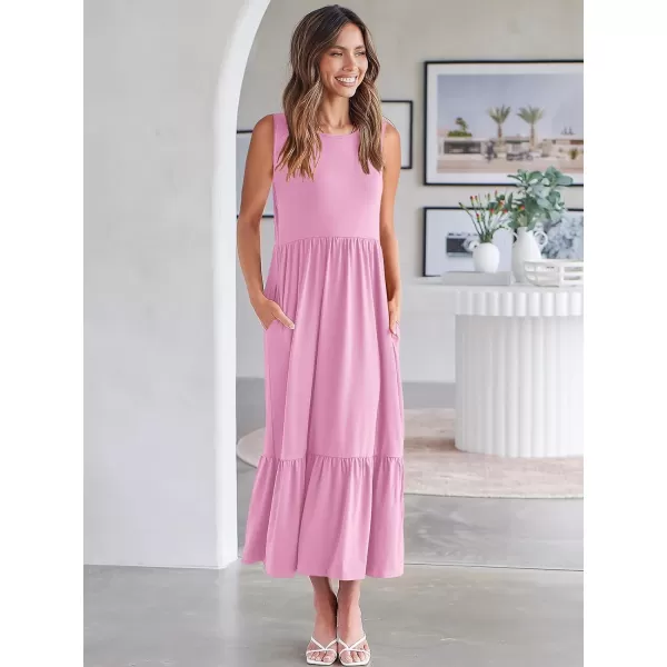 imageANRABESS Womens Summer Casual Sleeveless Crewneck Swing Sundress Fit amp Flare Flowy Tiered Maxi Dress with PocketsLight Pink