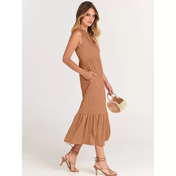 imageANRABESS Womens Summer Casual Sleeveless Crewneck Swing Sundress Fit amp Flare Flowy Tiered Maxi Dress with PocketsLight Rust