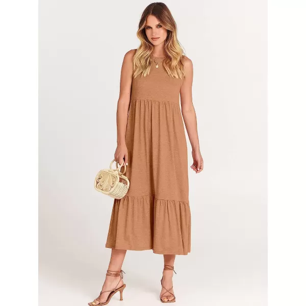imageANRABESS Womens Summer Casual Sleeveless Crewneck Swing Sundress Fit amp Flare Flowy Tiered Maxi Dress with PocketsLight Rust