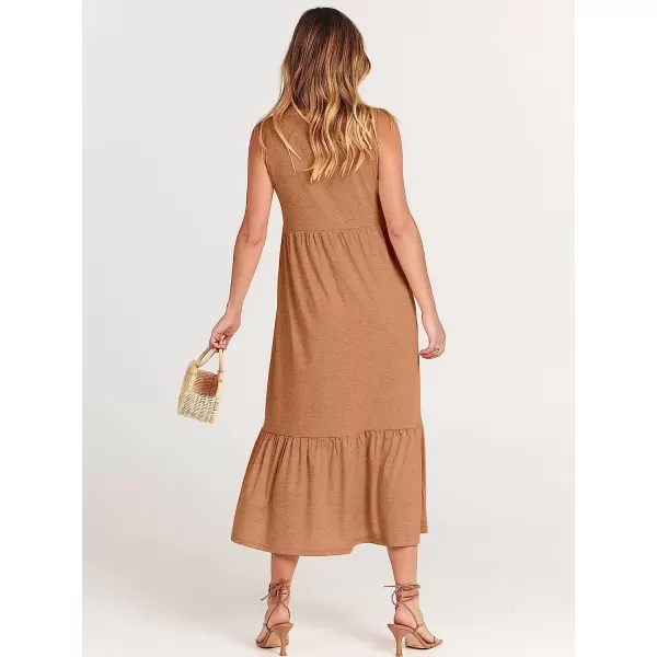 imageANRABESS Womens Summer Casual Sleeveless Crewneck Swing Sundress Fit amp Flare Flowy Tiered Maxi Dress with PocketsLight Rust