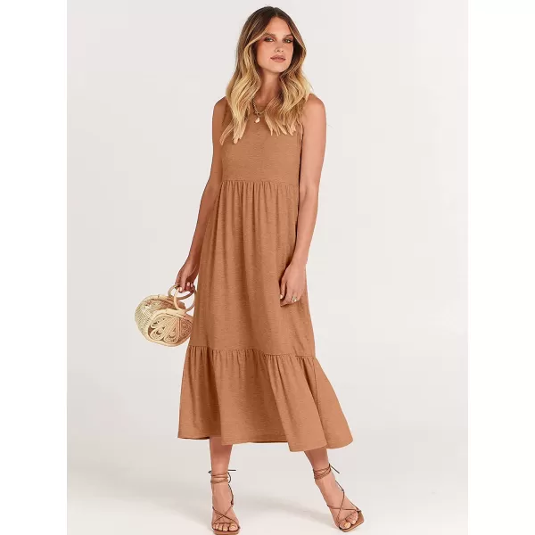 imageANRABESS Womens Summer Casual Sleeveless Crewneck Swing Sundress Fit amp Flare Flowy Tiered Maxi Dress with PocketsLight Rust