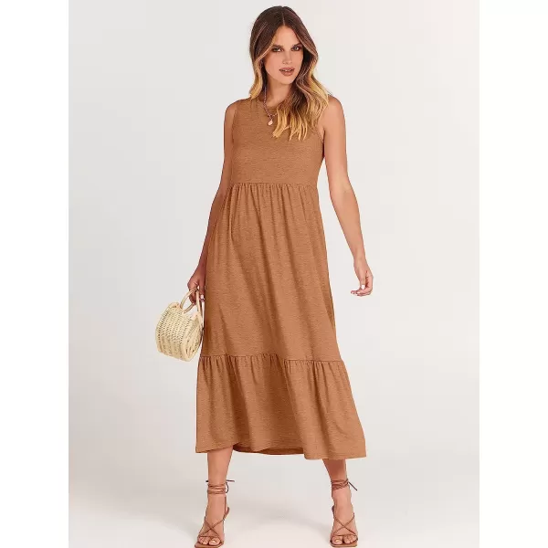 imageANRABESS Womens Summer Casual Sleeveless Crewneck Swing Sundress Fit amp Flare Flowy Tiered Maxi Dress with PocketsLight Rust