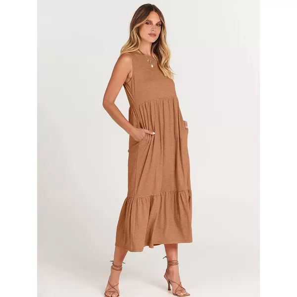 imageANRABESS Womens Summer Casual Sleeveless Crewneck Swing Sundress Fit amp Flare Flowy Tiered Maxi Dress with PocketsLight Rust
