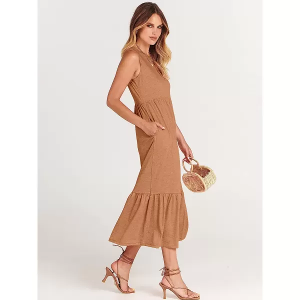 imageANRABESS Womens Summer Casual Sleeveless Crewneck Swing Sundress Fit amp Flare Flowy Tiered Maxi Dress with PocketsLight Rust