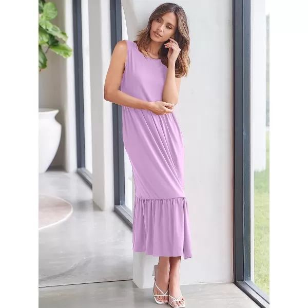 imageANRABESS Womens Summer Casual Sleeveless Crewneck Swing Sundress Fit amp Flare Flowy Tiered Maxi Dress with PocketsLilac