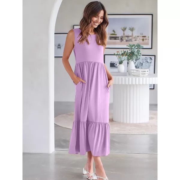 imageANRABESS Womens Summer Casual Sleeveless Crewneck Swing Sundress Fit amp Flare Flowy Tiered Maxi Dress with PocketsLilac