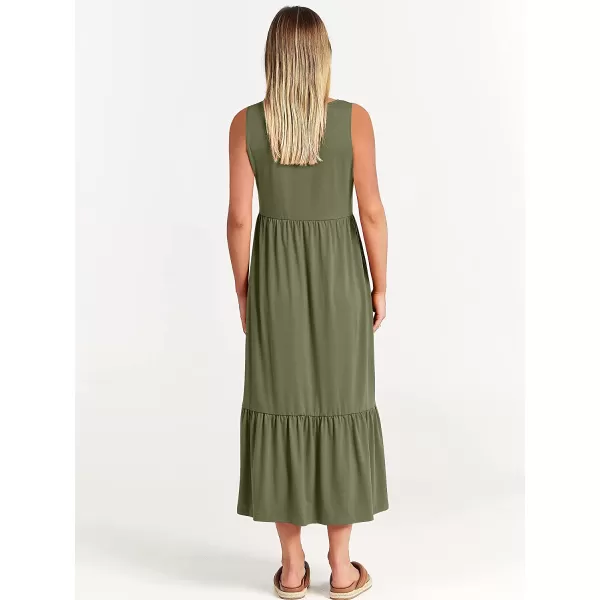 imageANRABESS Womens Summer Casual Sleeveless Crewneck Swing Sundress Fit amp Flare Flowy Tiered Maxi Dress with PocketsOlive