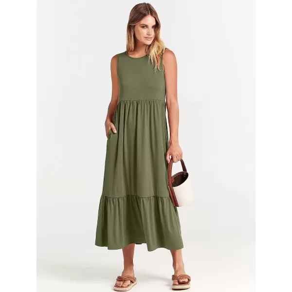 imageANRABESS Womens Summer Casual Sleeveless Crewneck Swing Sundress Fit amp Flare Flowy Tiered Maxi Dress with PocketsOlive
