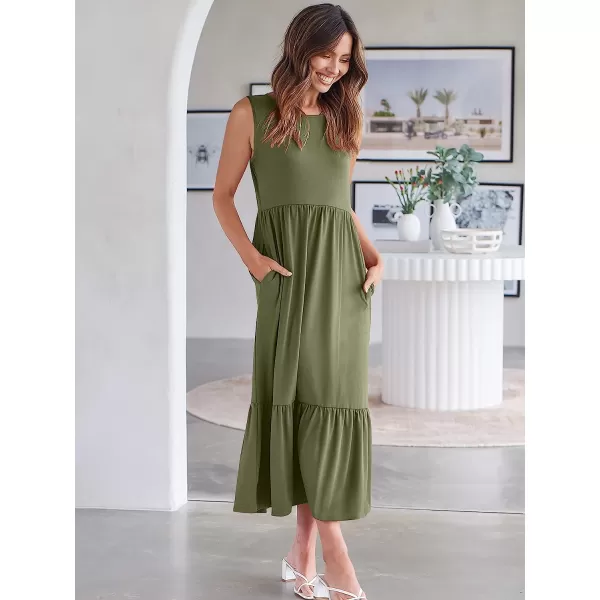 imageANRABESS Womens Summer Casual Sleeveless Crewneck Swing Sundress Fit amp Flare Flowy Tiered Maxi Dress with PocketsOlive
