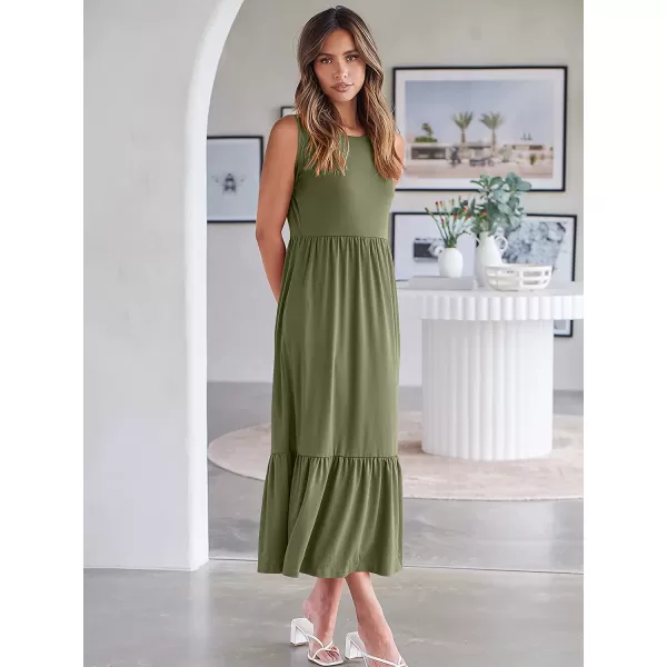 imageANRABESS Womens Summer Casual Sleeveless Crewneck Swing Sundress Fit amp Flare Flowy Tiered Maxi Dress with PocketsOlive
