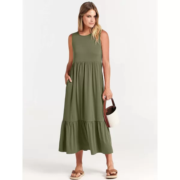 imageANRABESS Womens Summer Casual Sleeveless Crewneck Swing Sundress Fit amp Flare Flowy Tiered Maxi Dress with PocketsOlive