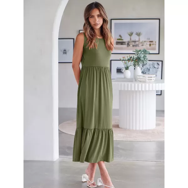 imageANRABESS Womens Summer Casual Sleeveless Crewneck Swing Sundress Fit amp Flare Flowy Tiered Maxi Dress with PocketsOlive