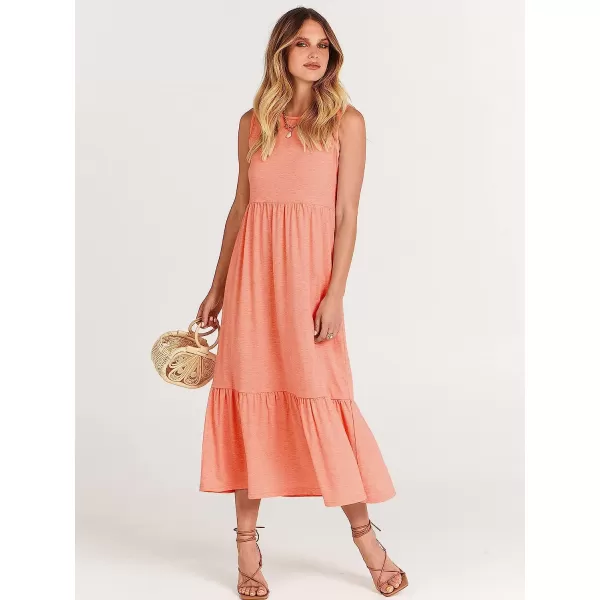 imageANRABESS Womens Summer Casual Sleeveless Crewneck Swing Sundress Fit amp Flare Flowy Tiered Maxi Dress with PocketsPink
