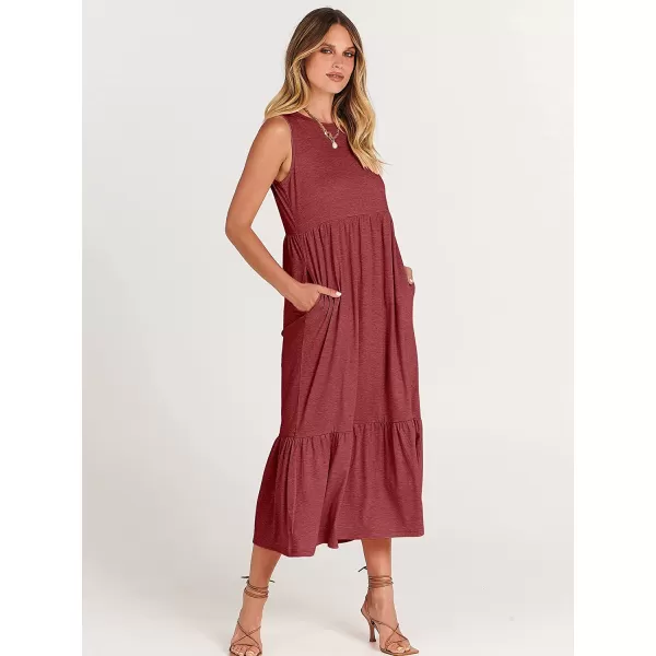 imageANRABESS Womens Summer Casual Sleeveless Crewneck Swing Sundress Fit amp Flare Flowy Tiered Maxi Dress with PocketsRed