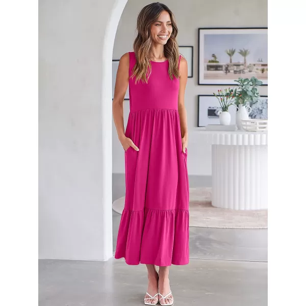 imageANRABESS Womens Summer Casual Sleeveless Crewneck Swing Sundress Fit amp Flare Flowy Tiered Maxi Dress with PocketsRose