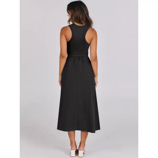 imageANRABESS Womens Summer Casual Sleeveless Midi Sundress Knit High Neck Tank Top Racerback Flowy Dresses with PocketsBlack