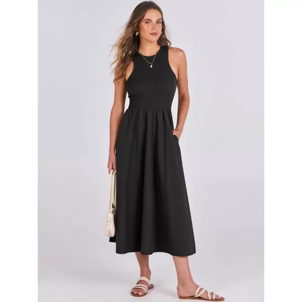 imageANRABESS Womens Summer Casual Sleeveless Midi Sundress Knit High Neck Tank Top Racerback Flowy Dresses with PocketsBlack