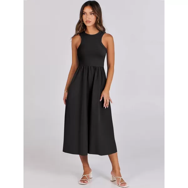 imageANRABESS Womens Summer Casual Sleeveless Midi Sundress Knit High Neck Tank Top Racerback Flowy Dresses with PocketsBlack