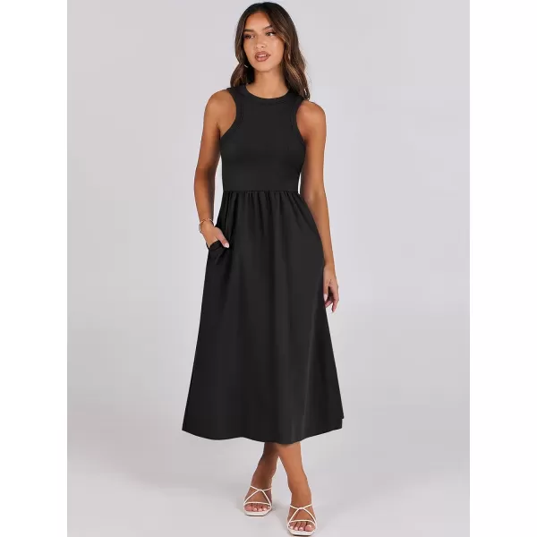 imageANRABESS Womens Summer Casual Sleeveless Midi Sundress Knit High Neck Tank Top Racerback Flowy Dresses with PocketsBlack