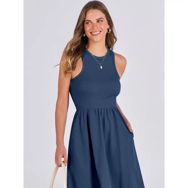imageANRABESS Womens Summer Casual Sleeveless Midi Sundress Knit High Neck Tank Top Racerback Flowy Dresses with PocketsBlue