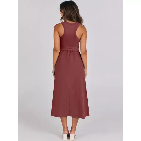 imageANRABESS Womens Summer Casual Sleeveless Midi Sundress Knit High Neck Tank Top Racerback Flowy Dresses with PocketsBrick Red