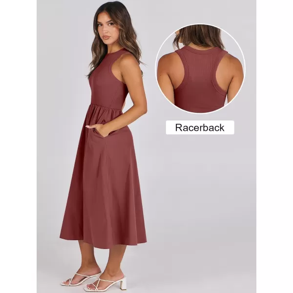 imageANRABESS Womens Summer Casual Sleeveless Midi Sundress Knit High Neck Tank Top Racerback Flowy Dresses with PocketsBrick Red