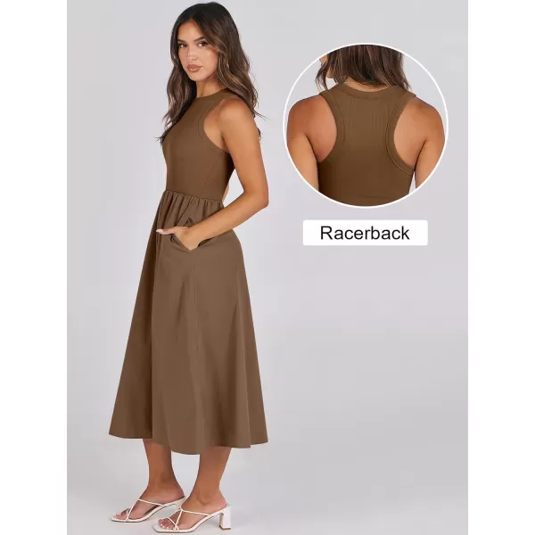 imageANRABESS Womens Summer Casual Sleeveless Midi Sundress Knit High Neck Tank Top Racerback Flowy Dresses with PocketsBrown