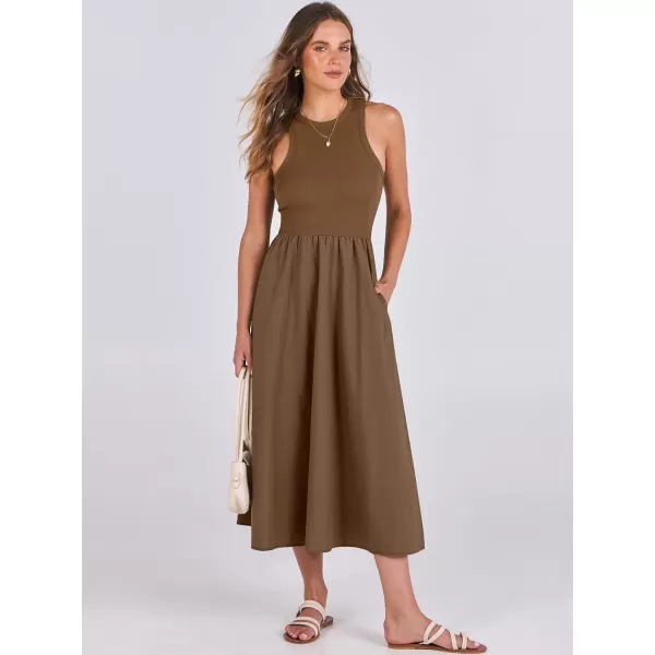 imageANRABESS Womens Summer Casual Sleeveless Midi Sundress Knit High Neck Tank Top Racerback Flowy Dresses with PocketsBrown