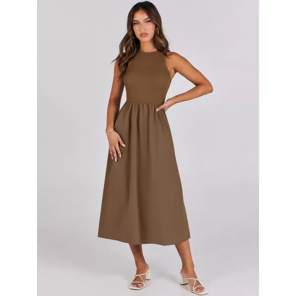 imageANRABESS Womens Summer Casual Sleeveless Midi Sundress Knit High Neck Tank Top Racerback Flowy Dresses with PocketsBrown