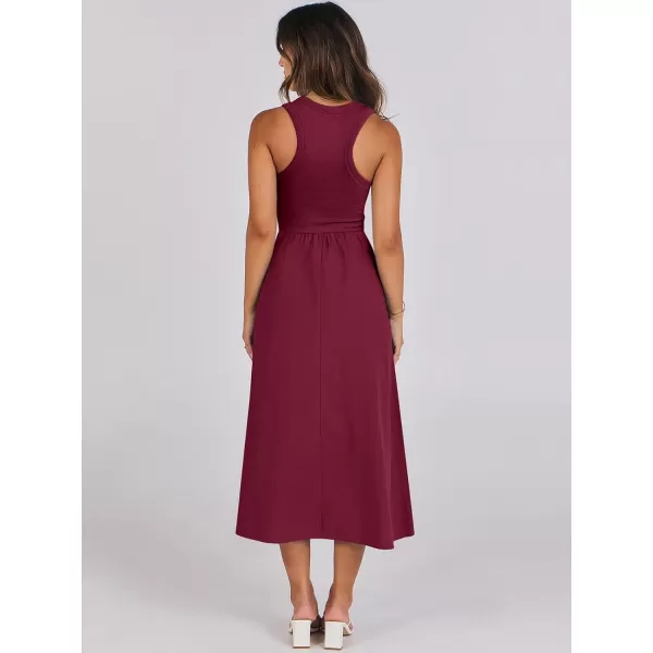 imageANRABESS Womens Summer Casual Sleeveless Midi Sundress Knit High Neck Tank Top Racerback Flowy Dresses with PocketsBurgundy