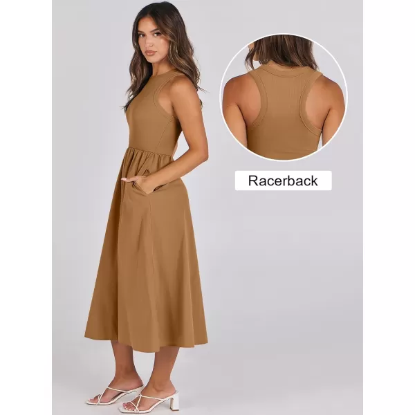 imageANRABESS Womens Summer Casual Sleeveless Midi Sundress Knit High Neck Tank Top Racerback Flowy Dresses with PocketsCaramel