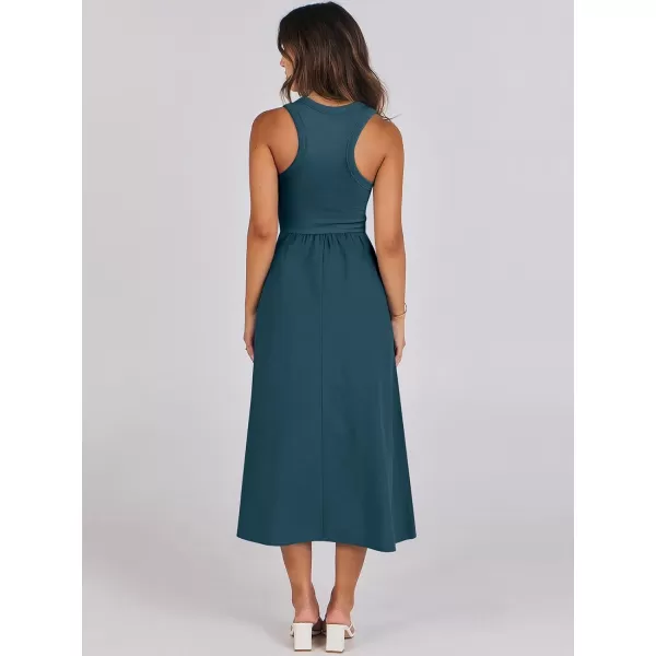 imageANRABESS Womens Summer Casual Sleeveless Midi Sundress Knit High Neck Tank Top Racerback Flowy Dresses with PocketsCyan