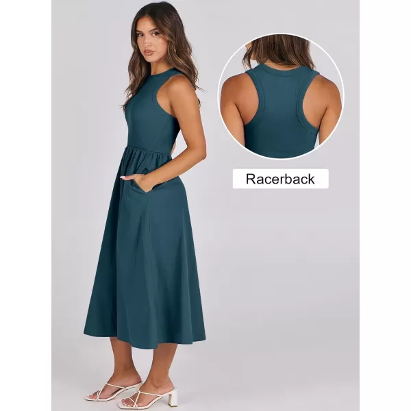 imageANRABESS Womens Summer Casual Sleeveless Midi Sundress Knit High Neck Tank Top Racerback Flowy Dresses with PocketsCyan