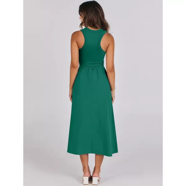 imageANRABESS Womens Summer Casual Sleeveless Midi Sundress Knit High Neck Tank Top Racerback Flowy Dresses with PocketsDark Green