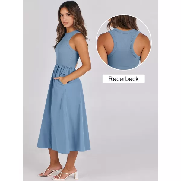 imageANRABESS Womens Summer Casual Sleeveless Midi Sundress Knit High Neck Tank Top Racerback Flowy Dresses with PocketsGray Blue