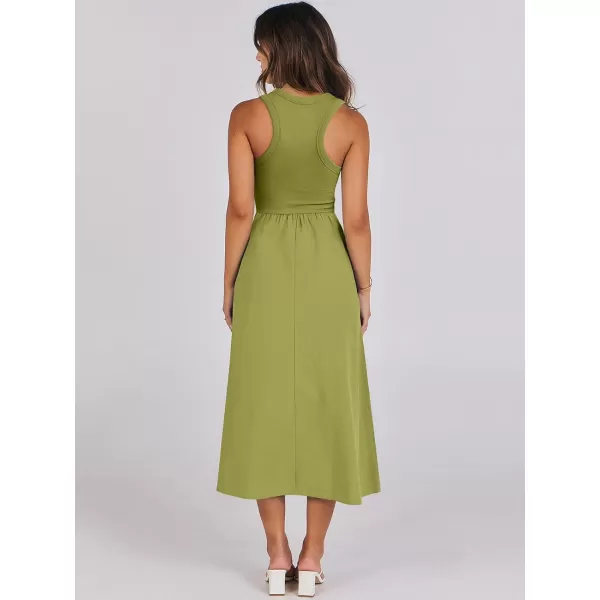 imageANRABESS Womens Summer Casual Sleeveless Midi Sundress Knit High Neck Tank Top Racerback Flowy Dresses with PocketsGreen
