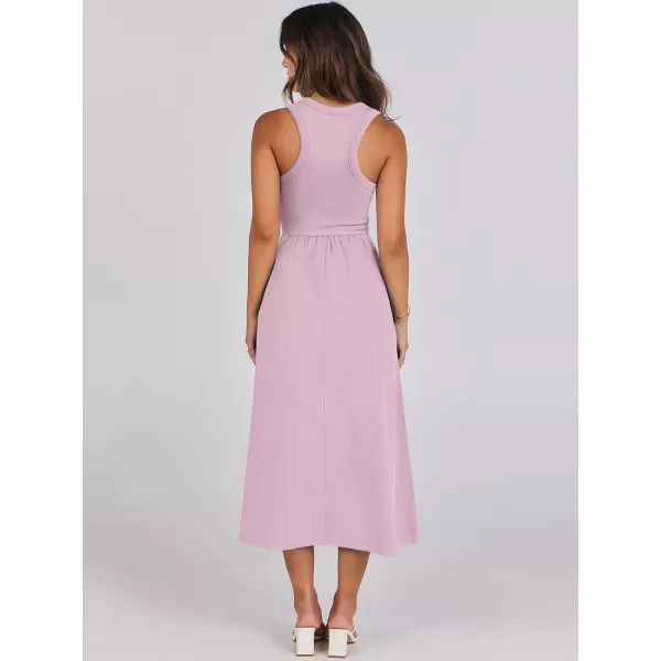 imageANRABESS Womens Summer Casual Sleeveless Midi Sundress Knit High Neck Tank Top Racerback Flowy Dresses with PocketsPink