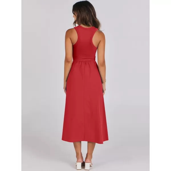 imageANRABESS Womens Summer Casual Sleeveless Midi Sundress Knit High Neck Tank Top Racerback Flowy Dresses with PocketsRed