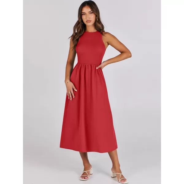 imageANRABESS Womens Summer Casual Sleeveless Midi Sundress Knit High Neck Tank Top Racerback Flowy Dresses with PocketsRed