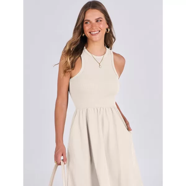 imageANRABESS Womens Summer Casual Sleeveless Midi Sundress Knit High Neck Tank Top Racerback Flowy Dresses with PocketsWhite