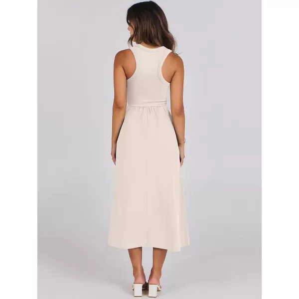 imageANRABESS Womens Summer Casual Sleeveless Midi Sundress Knit High Neck Tank Top Racerback Flowy Dresses with PocketsWhite