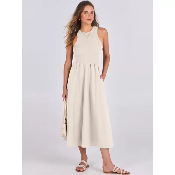 imageANRABESS Womens Summer Casual Sleeveless Midi Sundress Knit High Neck Tank Top Racerback Flowy Dresses with PocketsWhite