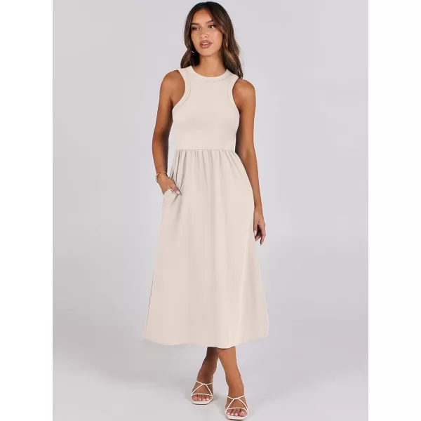 imageANRABESS Womens Summer Casual Sleeveless Midi Sundress Knit High Neck Tank Top Racerback Flowy Dresses with PocketsWhite