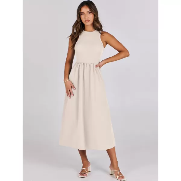 imageANRABESS Womens Summer Casual Sleeveless Midi Sundress Knit High Neck Tank Top Racerback Flowy Dresses with PocketsWhite