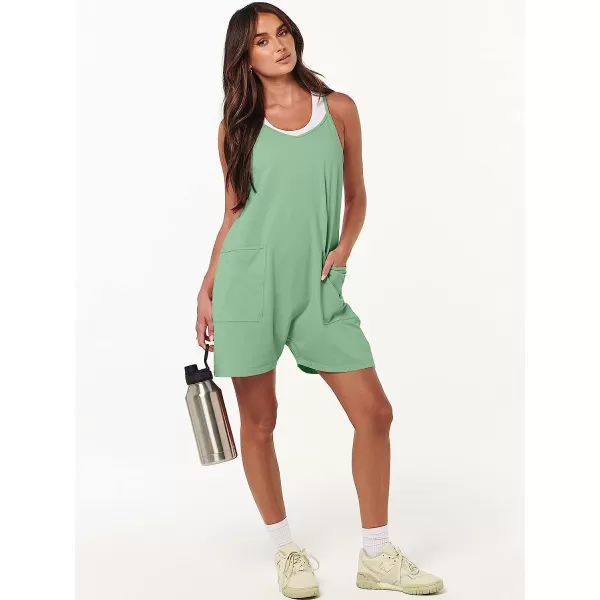 imageANRABESS Womens Summer Casual Sleeveless Rompers Loose Spaghetti Strap Shorts Jumpsuit with Pockets04light Green