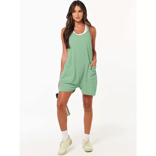 imageANRABESS Womens Summer Casual Sleeveless Rompers Loose Spaghetti Strap Shorts Jumpsuit with Pockets04light Green